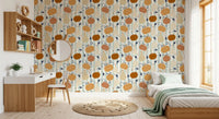 Autumn Harvest Striped Pumpkin Motif Wallpaper⁠