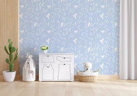Soft Pastel Blue Woodland Birds Wallpaper⁠
