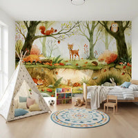Enchanted Woodland Friends Illustration Wall Mural