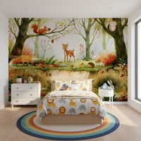 Enchanted Woodland Friends Illustration Wall Mural