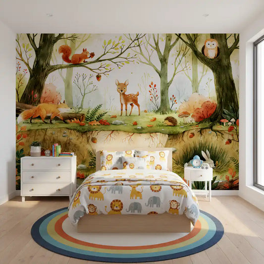 Enchanted Woodland Friends Illustration Wall Mural