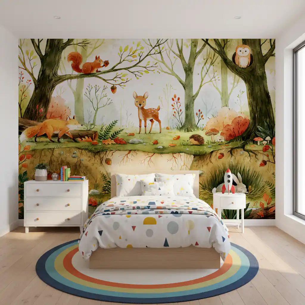 Enchanted Woodland Friends Illustration Wall Mural