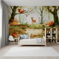 Enchanted Woodland Friends Illustration Wall Mural