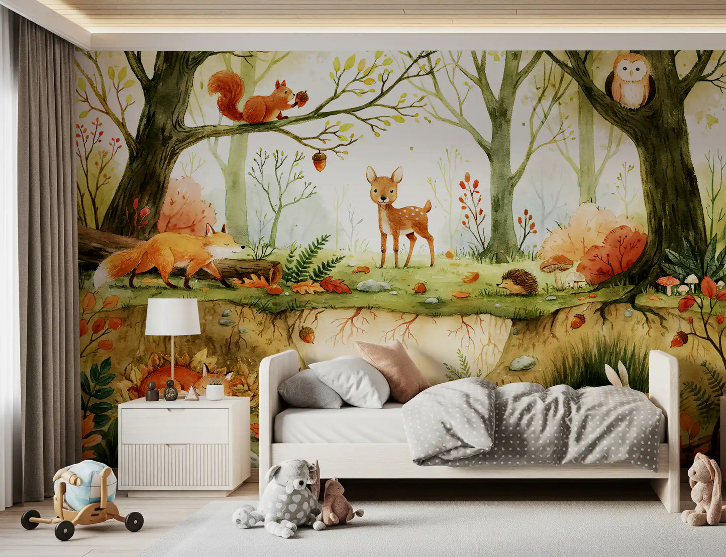 Enchanted Woodland Friends Illustration Wall Mural
