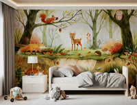 Enchanted Woodland Friends Illustration Wall Mural
