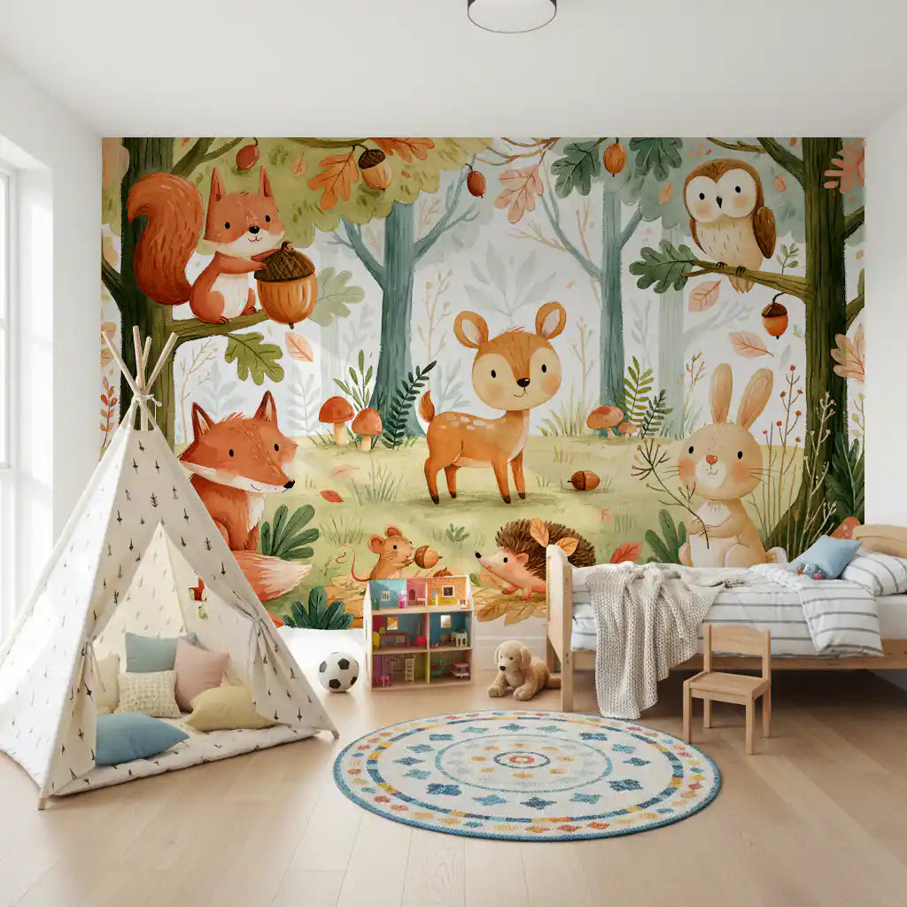 Forest Friends and Autumn Foliage Wall Mural