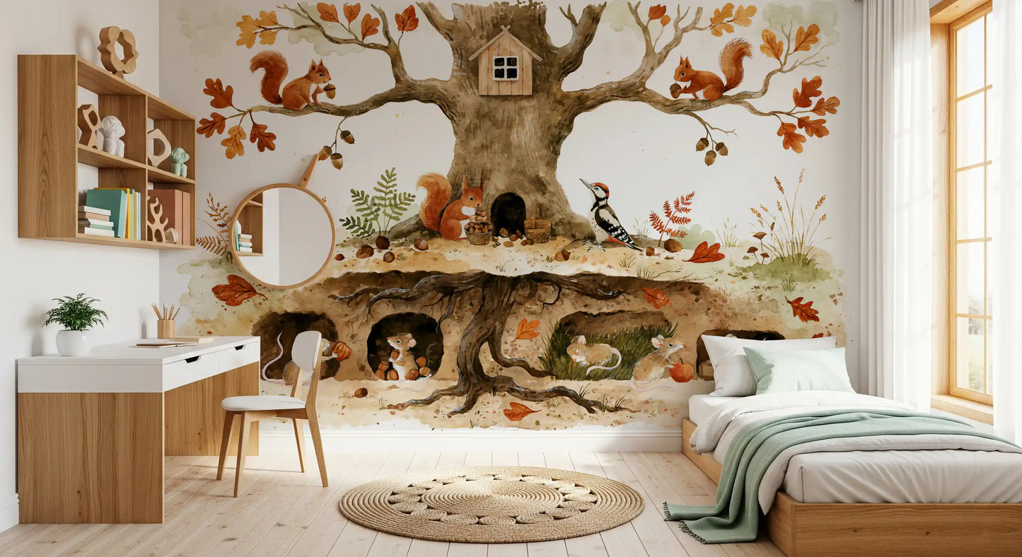 Forest Friends Treehouse Hideaway Wall Mural