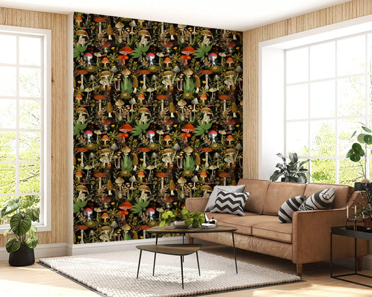 Vintage Woodland Mushroom Harvest Wallpaper⁠