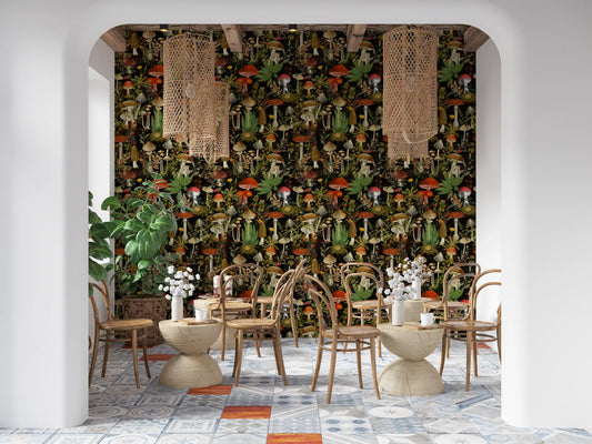 Vintage Woodland Mushroom Harvest Wallpaper⁠