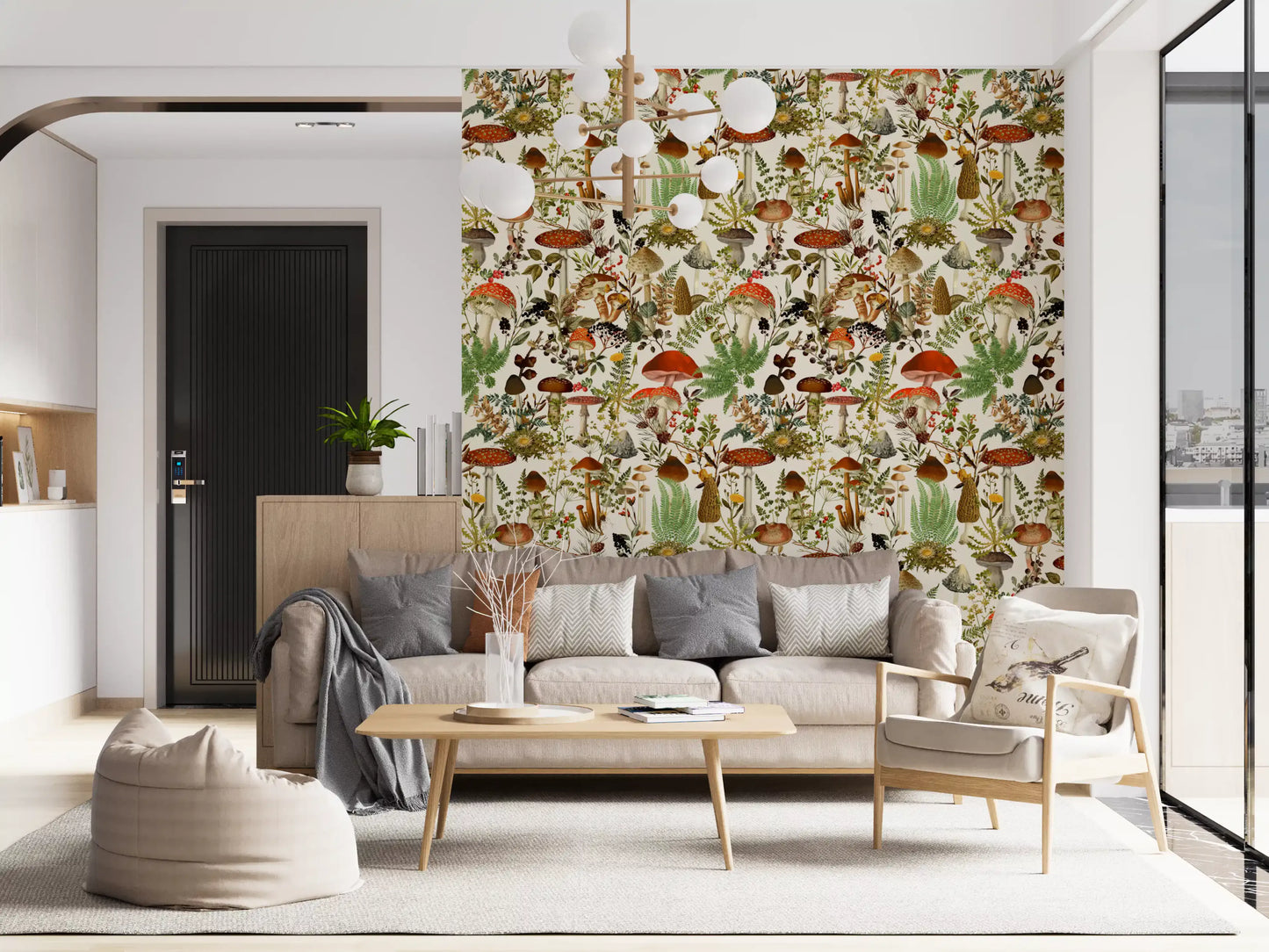 Rustic Toadstool and Woodland Meadow Flora Wallpaper⁠