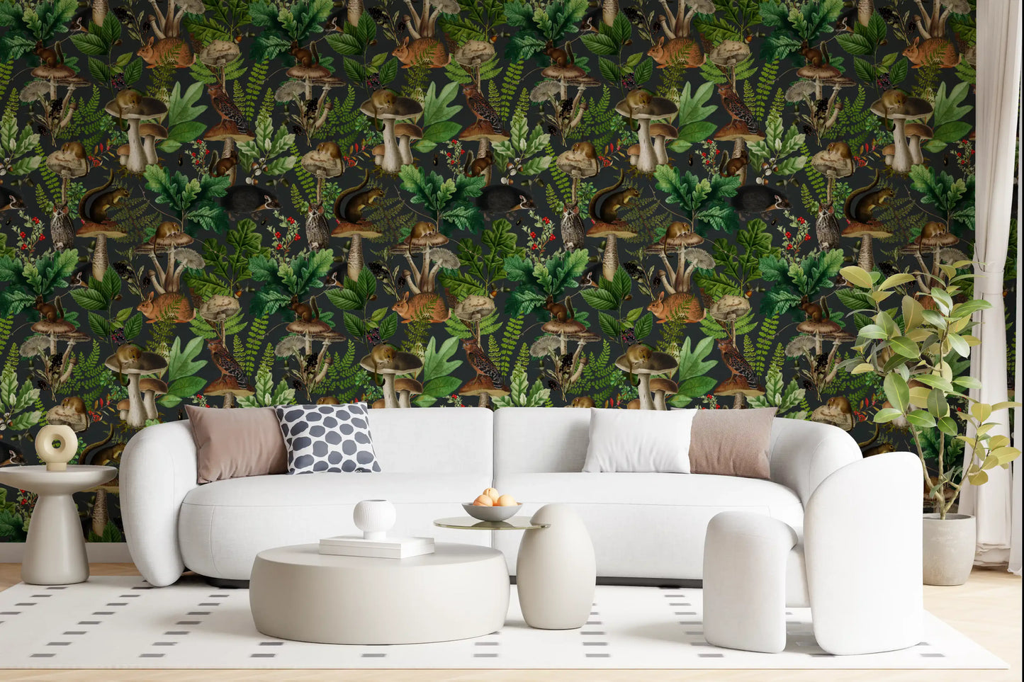 Vintage Forest Creatures and Fungi Wallpaper⁠