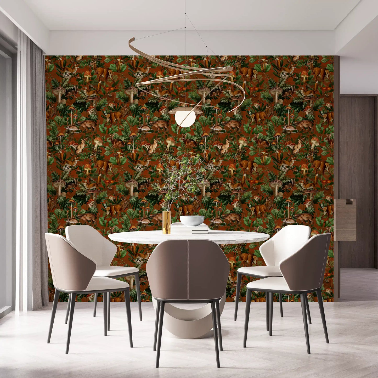 Rustic Woodland Creatures and Fungi Tapestry Wallpaper⁠