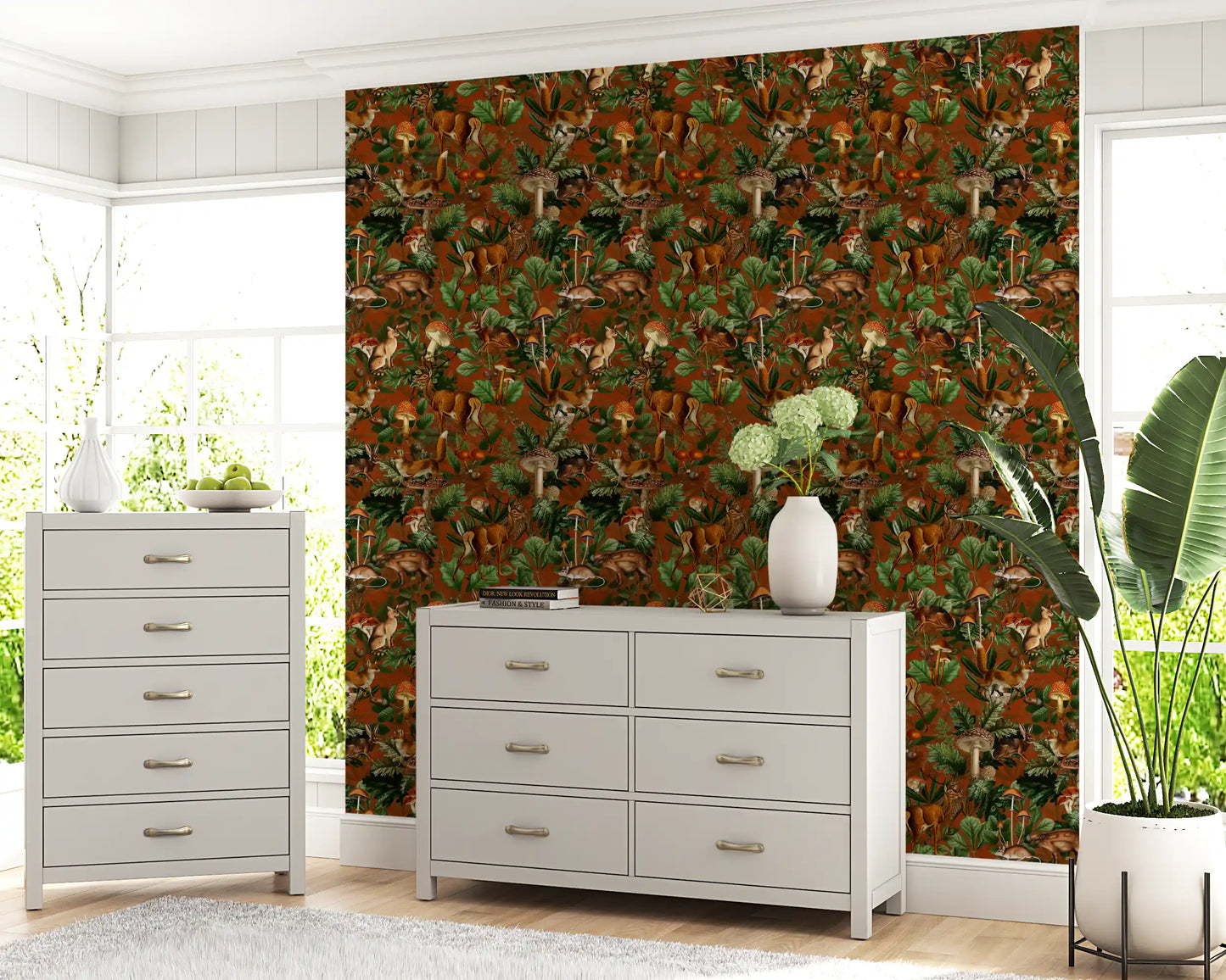Rustic Woodland Creatures and Fungi Tapestry Wallpaper⁠
