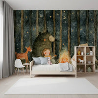 Midnight Forest Campfire Friends Wall Mural