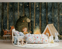 Midnight Forest Campfire Friends Wall Mural