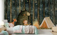 Midnight Forest Campfire Friends Wall Mural