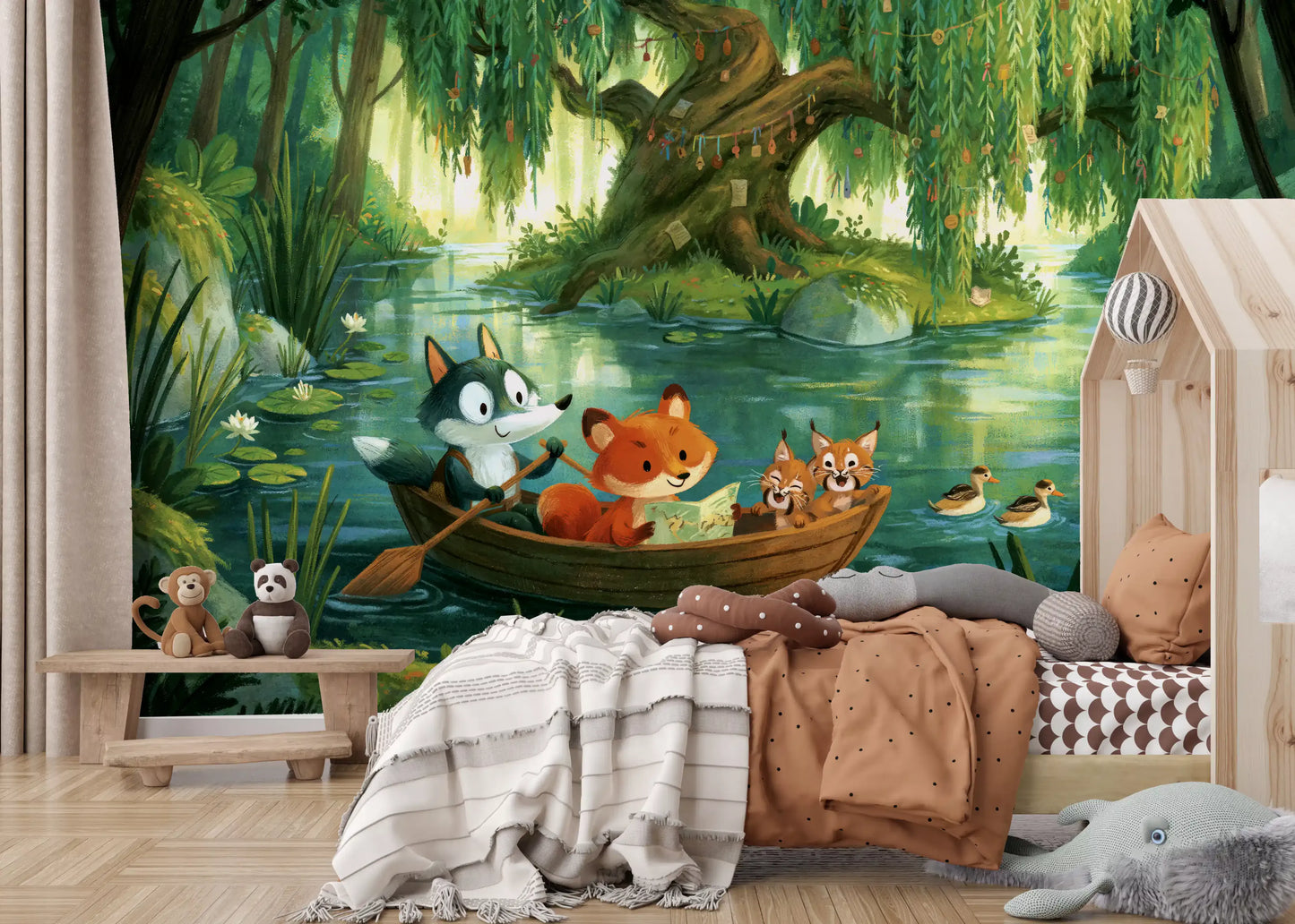 Woodland River Boat Adventure Wall Mural