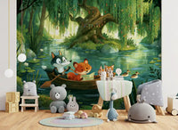 Woodland River Boat Adventure Wall Mural
