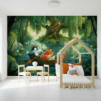 Woodland River Boat Adventure Wall Mural