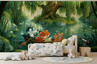 Woodland River Boat Adventure Wall Mural