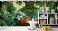 Woodland River Boat Adventure Wall Mural