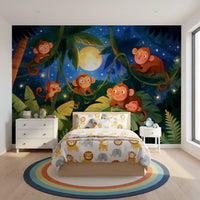 Starlit Jungle Monkey Paradise Wall Mural