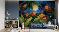 Starlit Jungle Monkey Paradise Wall Mural