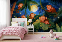 Starlit Jungle Monkey Paradise Wall Mural