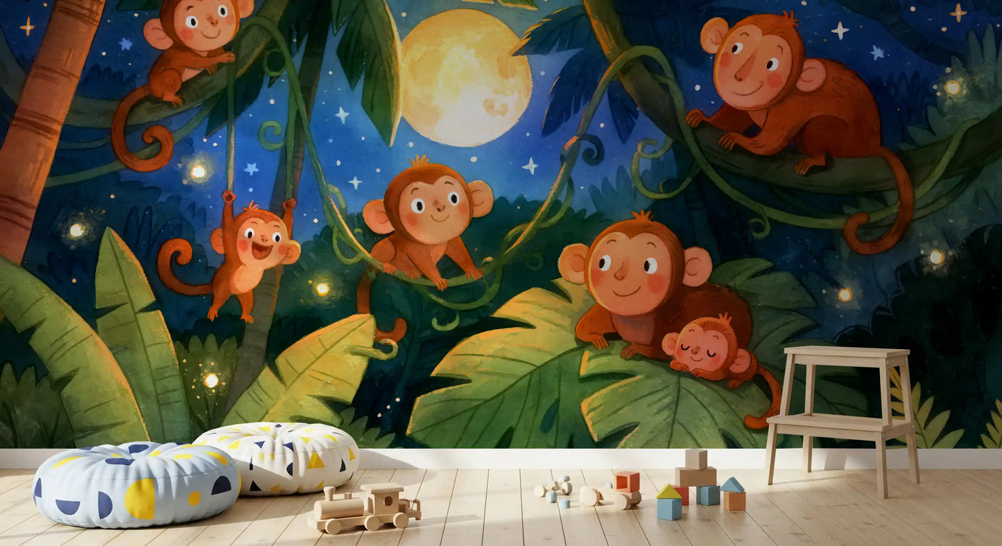 Starlit Jungle Monkey Paradise Wall Mural