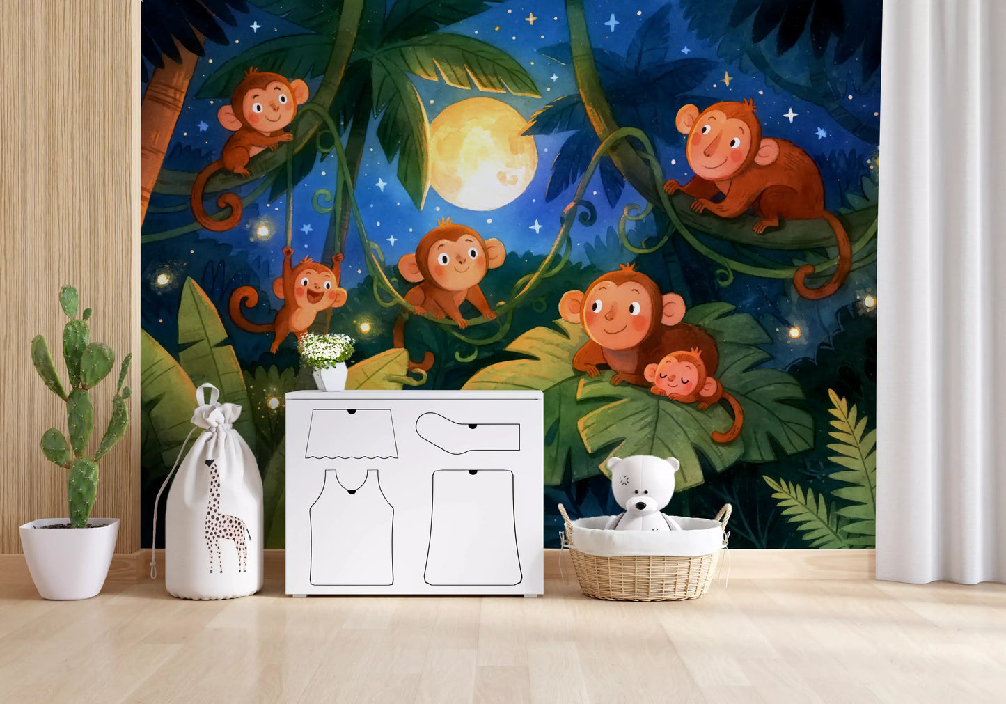 Starlit Jungle Monkey Paradise Wall Mural