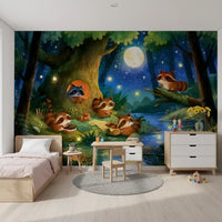 Moonlit Raccoon Forest Picnic Wall Mural