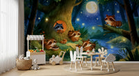 Moonlit Raccoon Forest Picnic Wall Mural