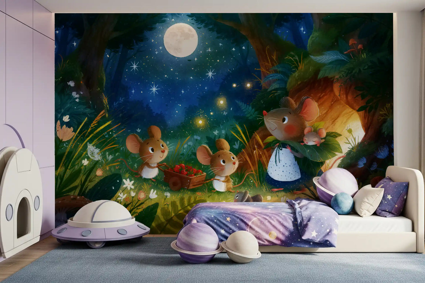 Midnight Forest Mouse Gathering Wall Mural