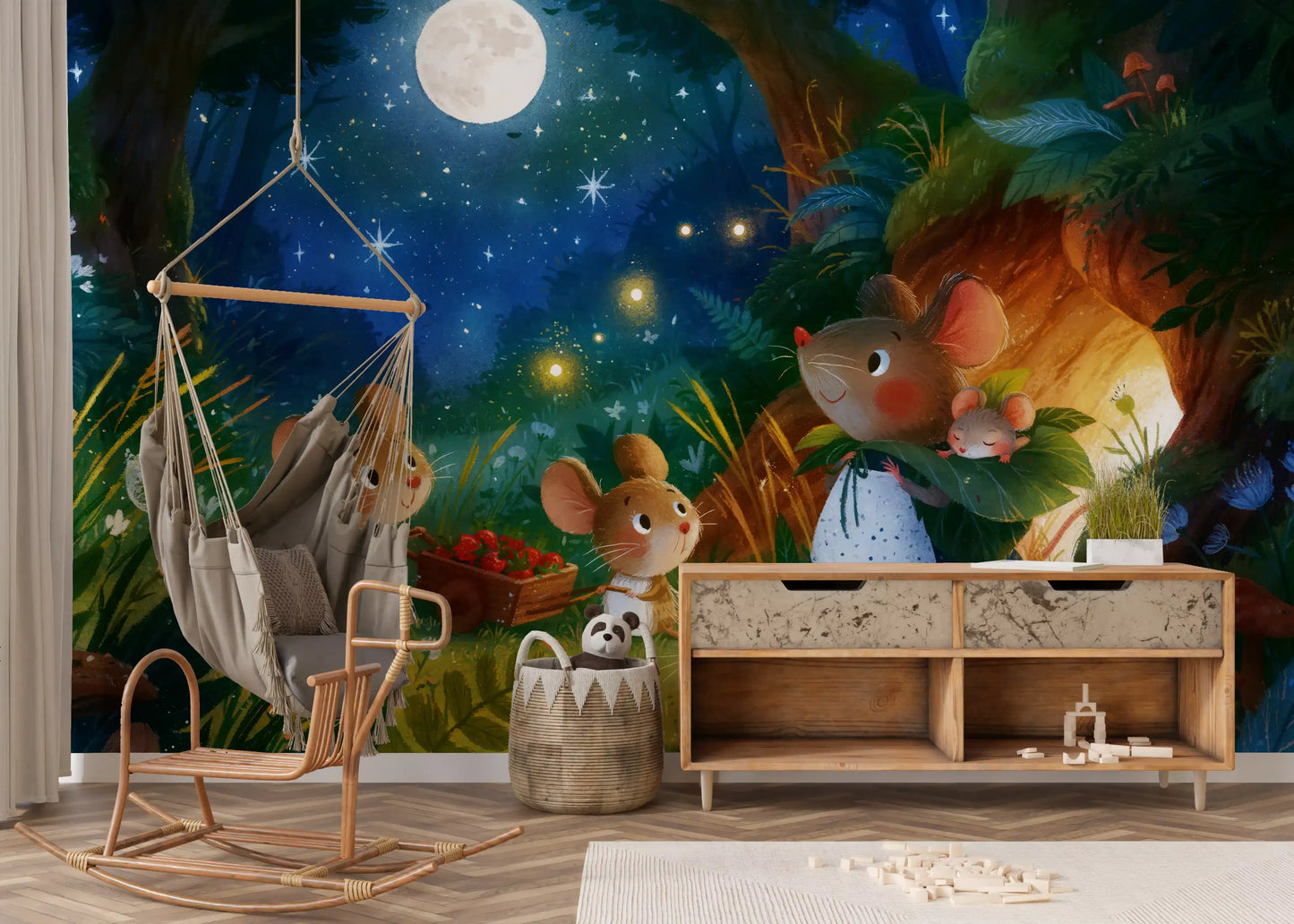 Midnight Forest Mouse Gathering Wall Mural