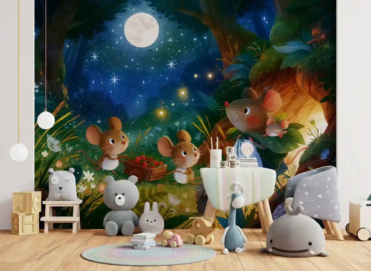 Midnight Forest Mouse Gathering Wall Mural