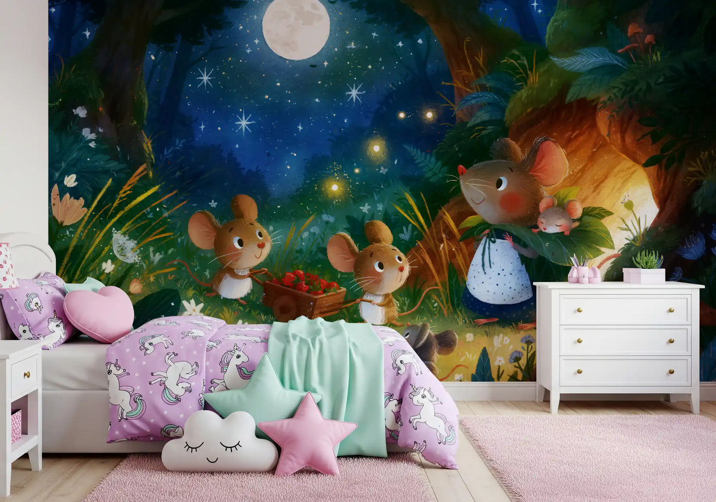 Midnight Forest Mouse Gathering Wall Mural