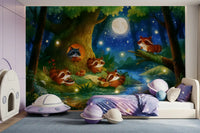 Woodland Nighttime Gathering Mural Wall Mural