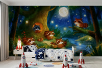 Woodland Nighttime Gathering Mural Wall Mural