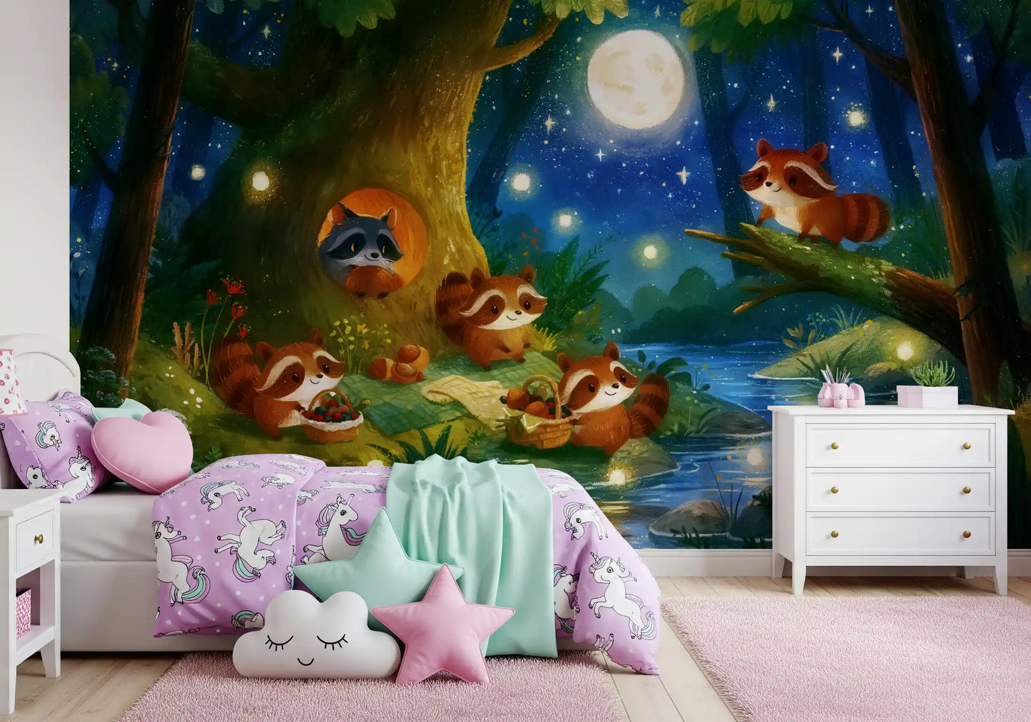 Woodland Nighttime Gathering Mural Wall Mural