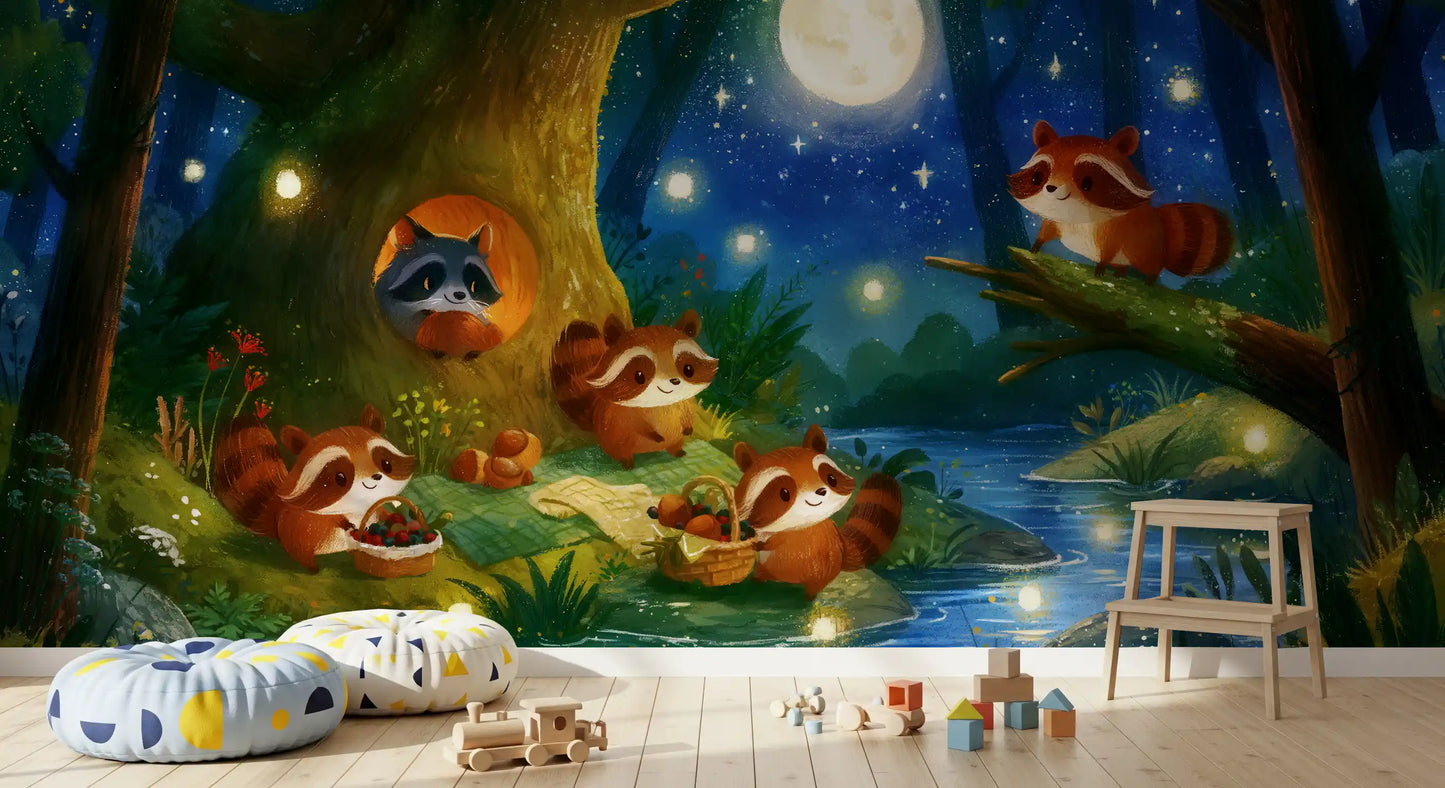 Woodland Nighttime Gathering Mural Wall Mural