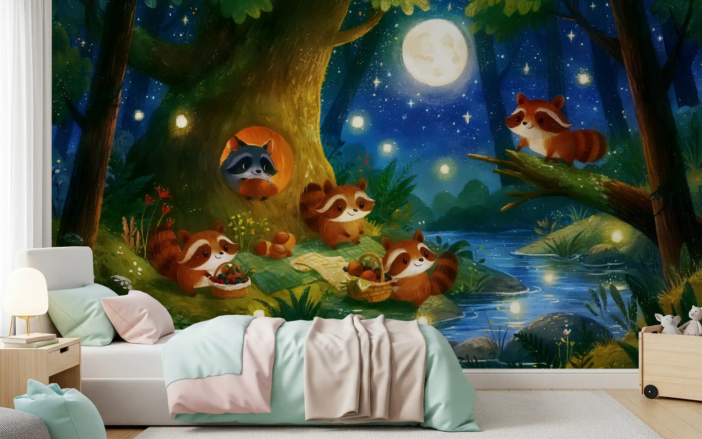 Woodland Nighttime Gathering Mural Wall Mural