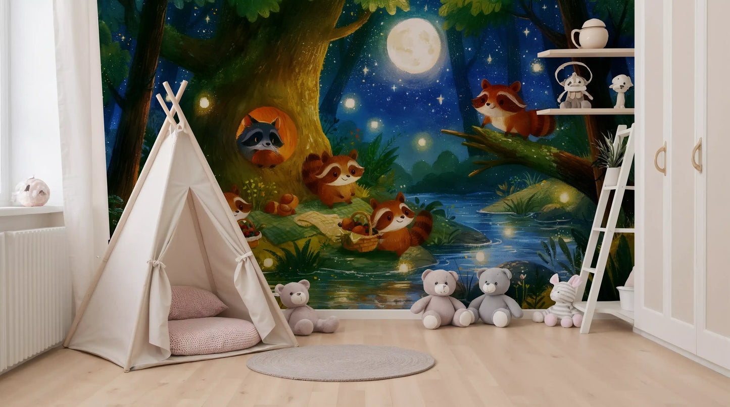 Woodland Nighttime Gathering Mural Wall Mural