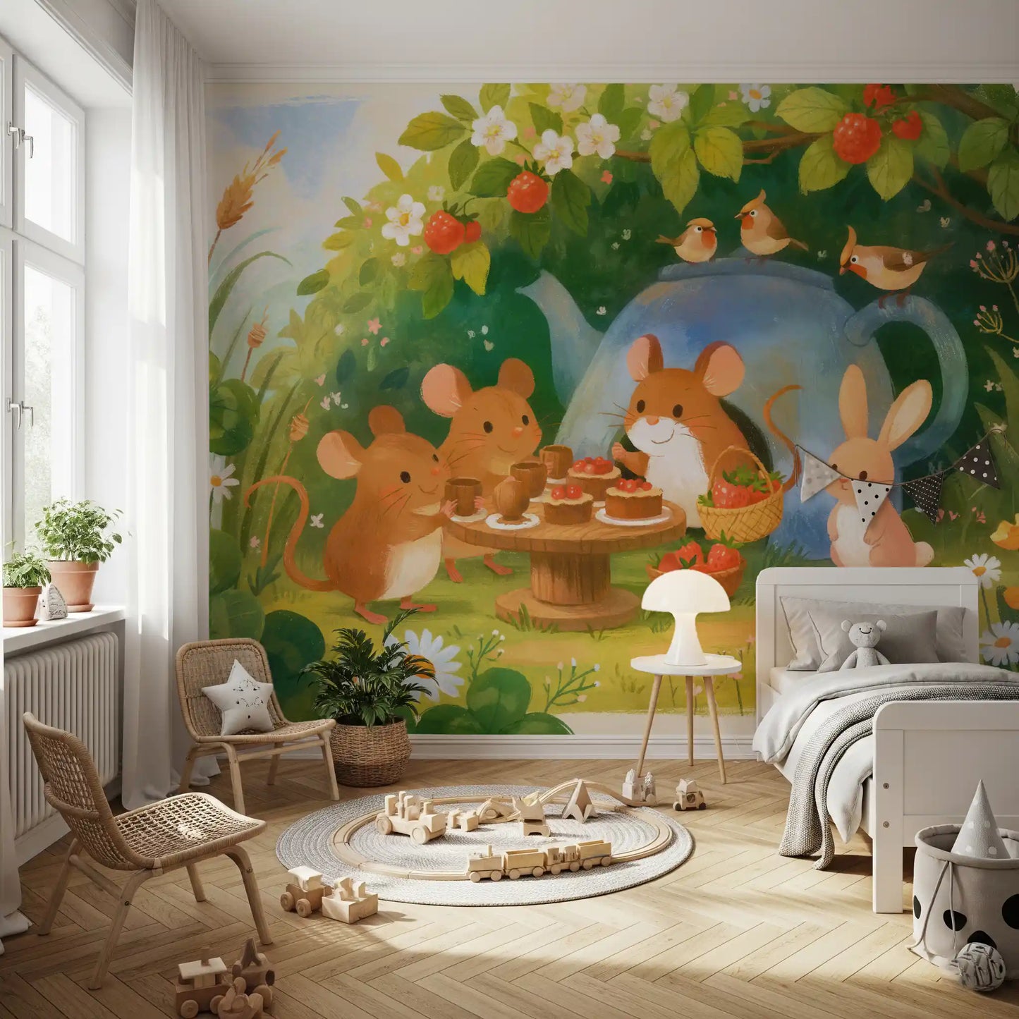 Woodland Mouse Tea Party Illustration Wall Mural