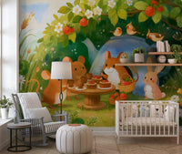 Woodland Mouse Tea Party Illustration Wall Mural