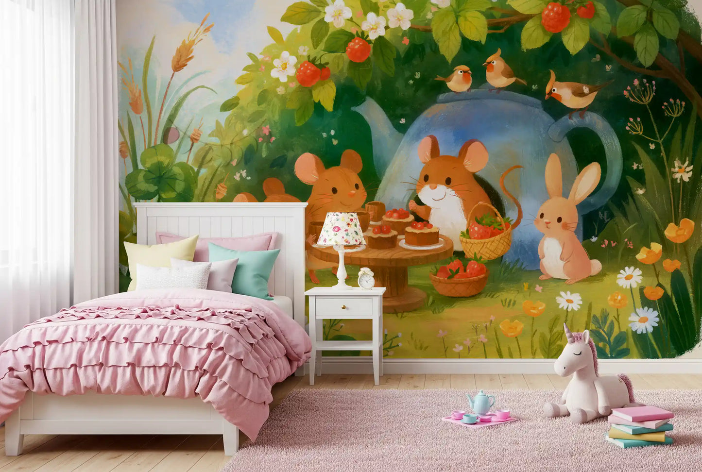 Woodland Mouse Tea Party Illustration Wall Mural