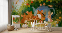Woodland Mouse Tea Party Illustration Wall Mural