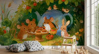 Woodland Mouse Tea Party Illustration Wall Mural