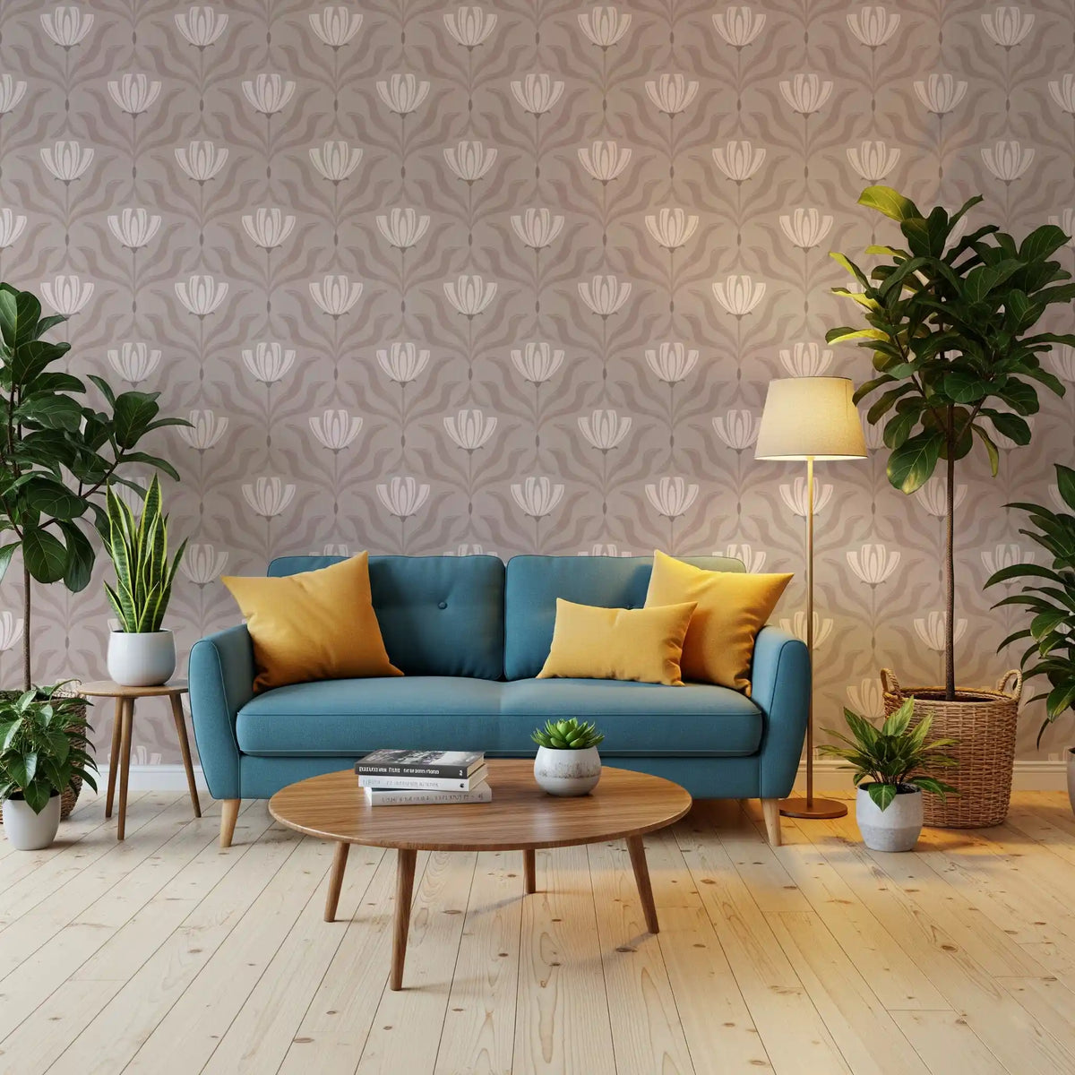 Minimalist Botanical Blossom Taupe Wallpaper⁠