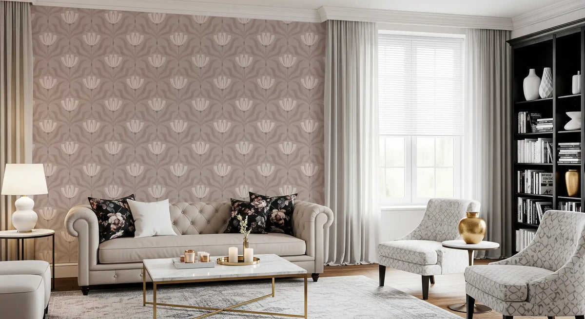 Minimalist Botanical Blossom Taupe Wallpaper⁠
