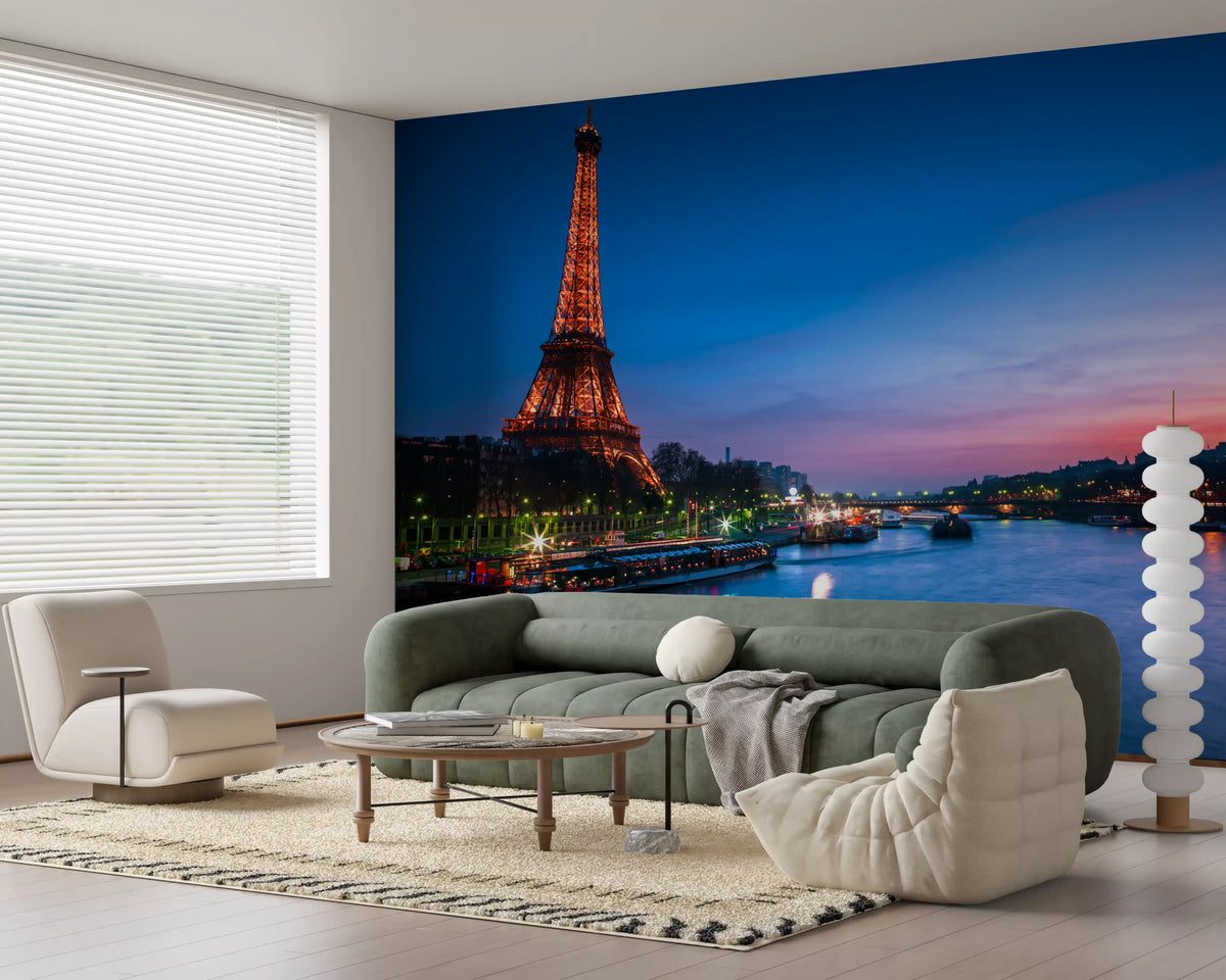 Parisian River Nightscape Wall Mural